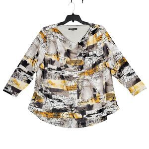 Calessa Top Women's Size 3X Gold Artsy Abstract Grafitti Sheer Cowl FA24A7W